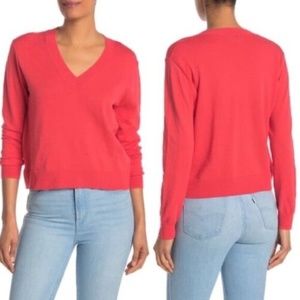J. Crew Slub Knit V-Neck Sweater in Pink Coral Size Medium